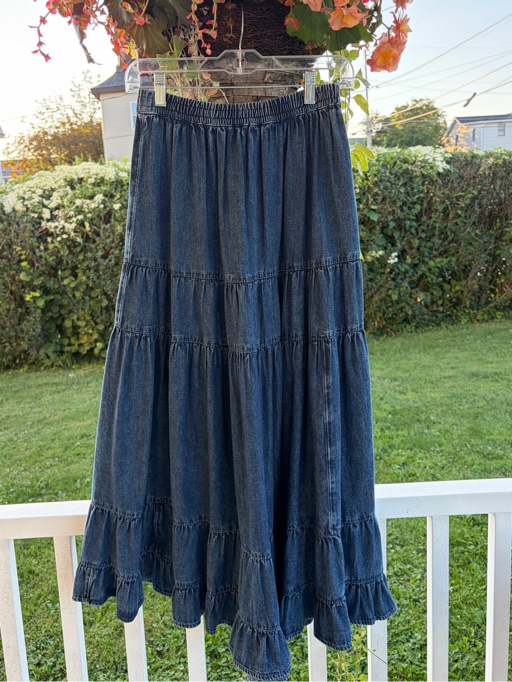 American Eagle Outfitters Dark Blue Tiered Denim Maxi Skirt